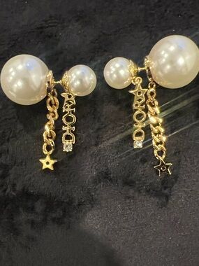 Dior Gold-tone Pearl Drop Earrings with Star & Logo Charms